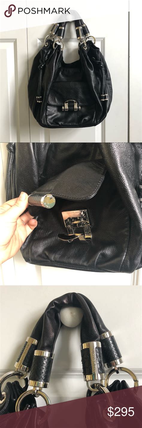 michael kors tonne hobo black leather silver